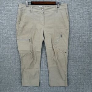Daily Sports Golf Capri Pants Zipper Pockets Cropped Beige Sz 12 EU 42 Cargo‎